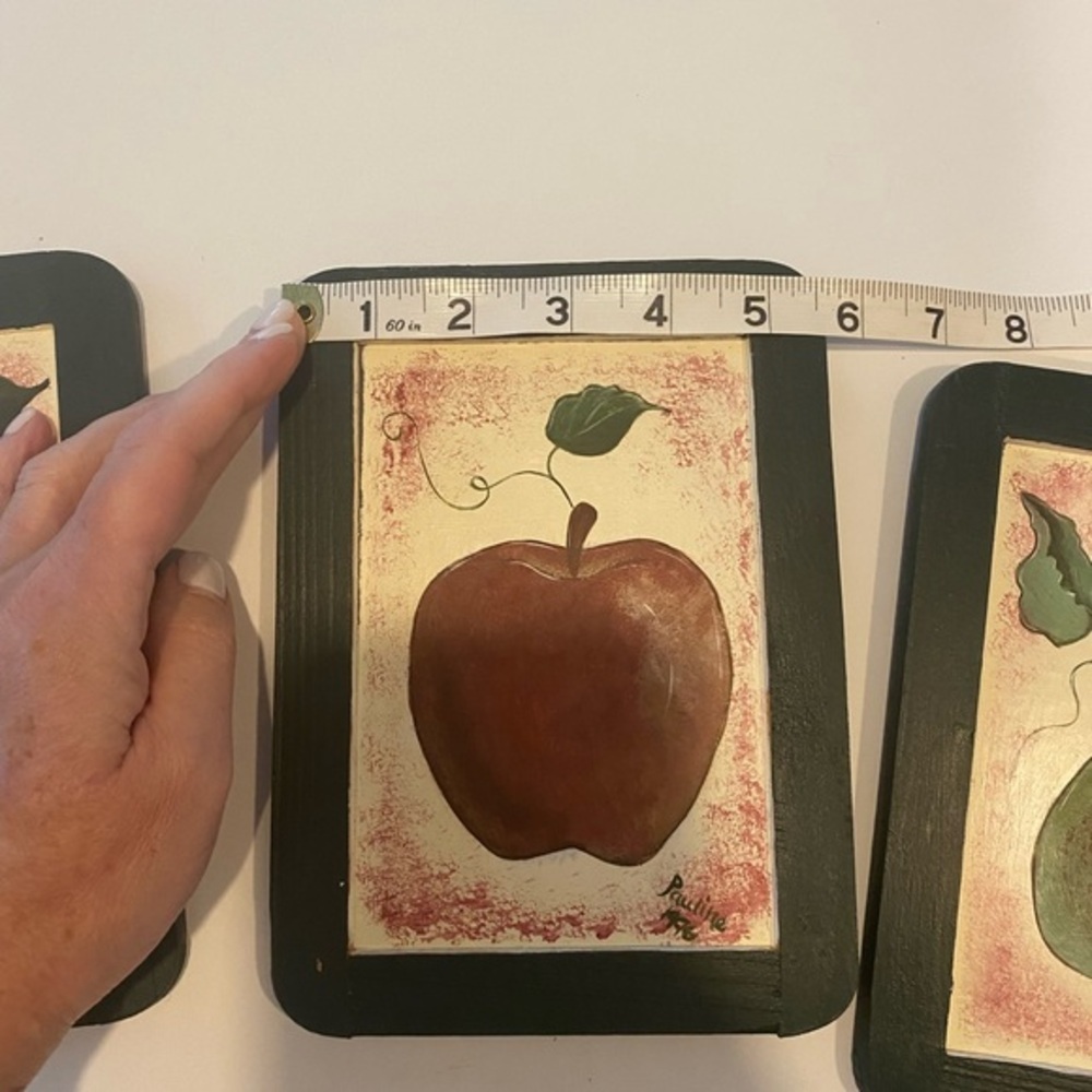 HAND PAINTED FRUIT & VEGETABLE TRIO HUNTER GREEN FRAMES WITH HANGER CLIP - Picture 3 of 11